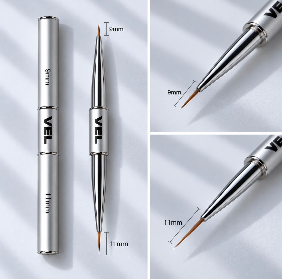 VEL double-sided precision nail liner brush with 9 mm and 11 mm tips